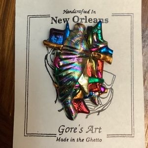 Graffiti style Mardi Gras brooch handcrafted by local artist, signed, new